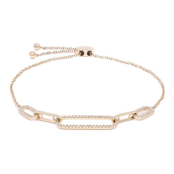 Rachel Koen Diamond Paper Clip Link Bolo Bracelet 14K Yellow Gold 0.24Cttw